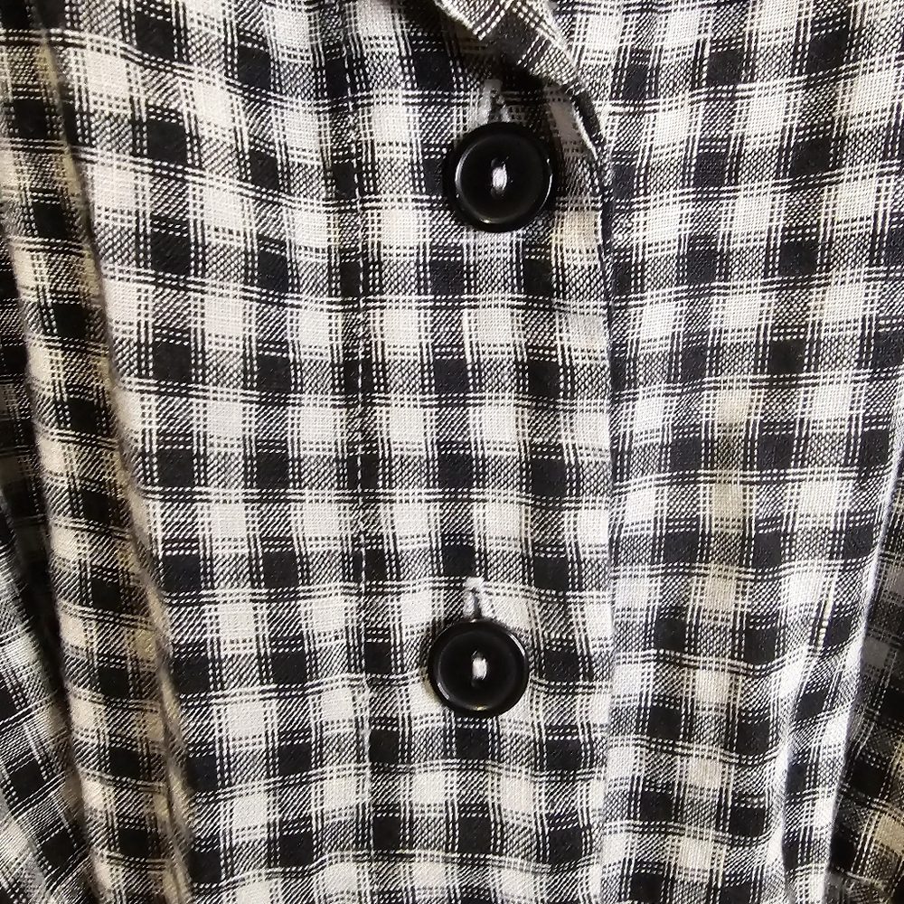 Quince European Linen Gingham Khaki & Black Midi Dress - Picture 5 of 9